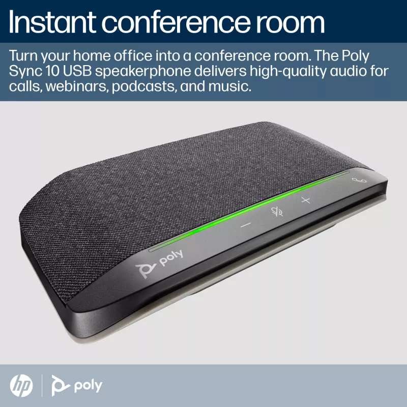 HP Poly Sync 10 luidspreker + USB-A-naar-USB-C-kabel, pc, zwart, 0,715 m, Windows 10, Windows 11, MacOS, 100–7800 Hz