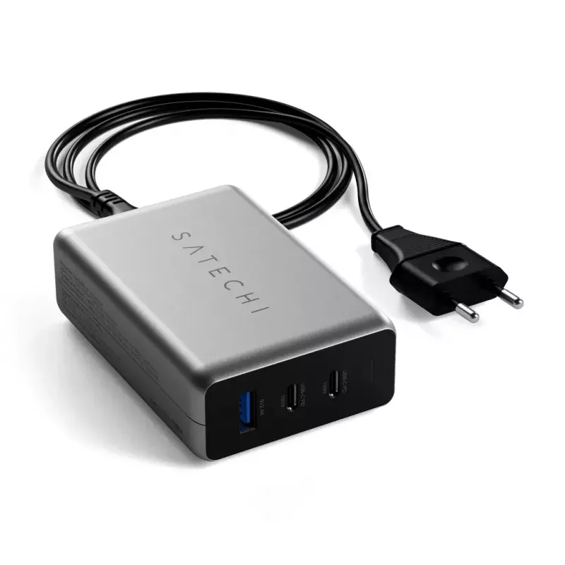 Mobiele oplader Satechi ST-TC100GM-EU, 100 W, 2× USB-C, AC-ingang 100–240 V, grijs