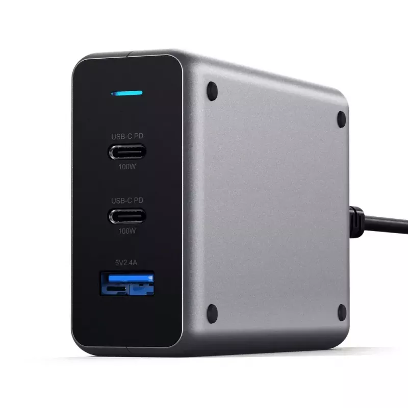 Mobiele oplader Satechi ST-TC100GM-EU, 100 W, 2× USB-C, AC-ingang 100–240 V, grijs
