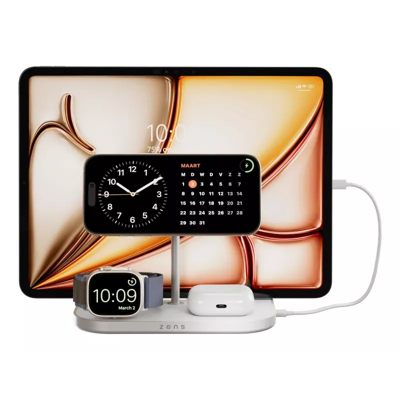 Mobiele oplader ZENS ZEDC29W/00 snel opladen draadloos zilver wit