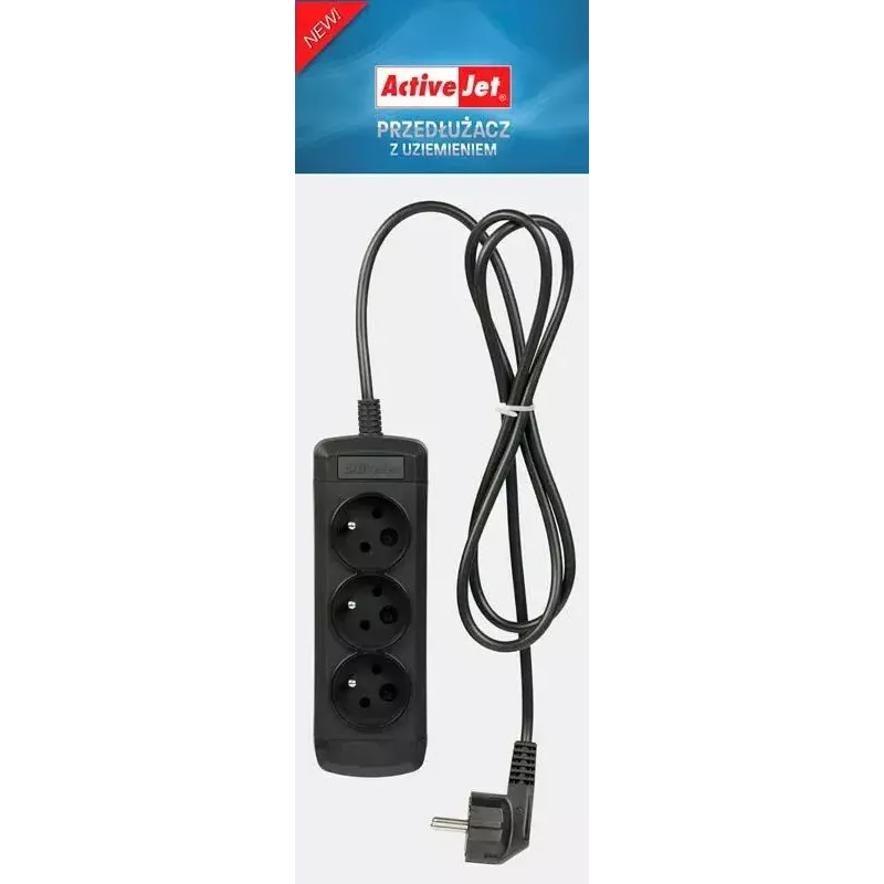 Activejet 3GNU-1.5M-C stekkerdoos met snoer, 1,5 m, zwart