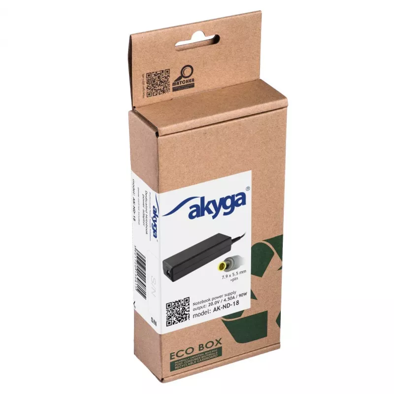 Akyga AK-ND-18 notebookvoeding voor Lenovo, 90 W, 20 V / 4,5 A, 7,9 x 5,5 mm met pin