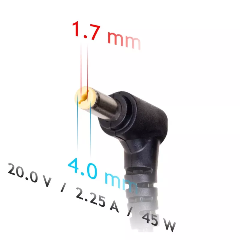 Akyga AK-ND-50 notebookvoeding voor Lenovo, 45 W, 20 V / 2,25 A, 4,0 x 1,7 mm