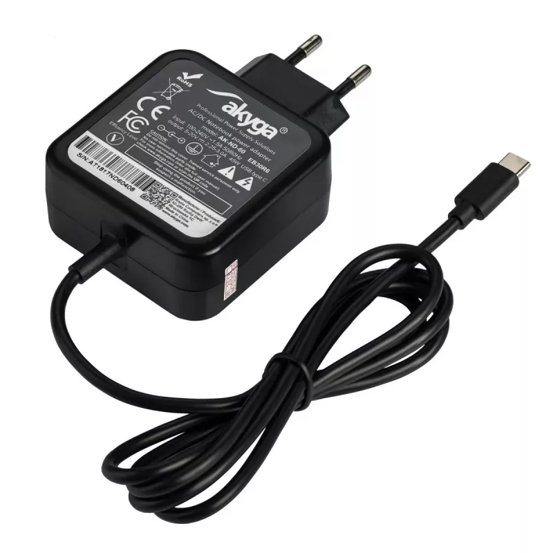 Akyga AK-ND-60 USB-C-notebookvoeding 45 W, Power Delivery, 5–20 V, 1,2 m