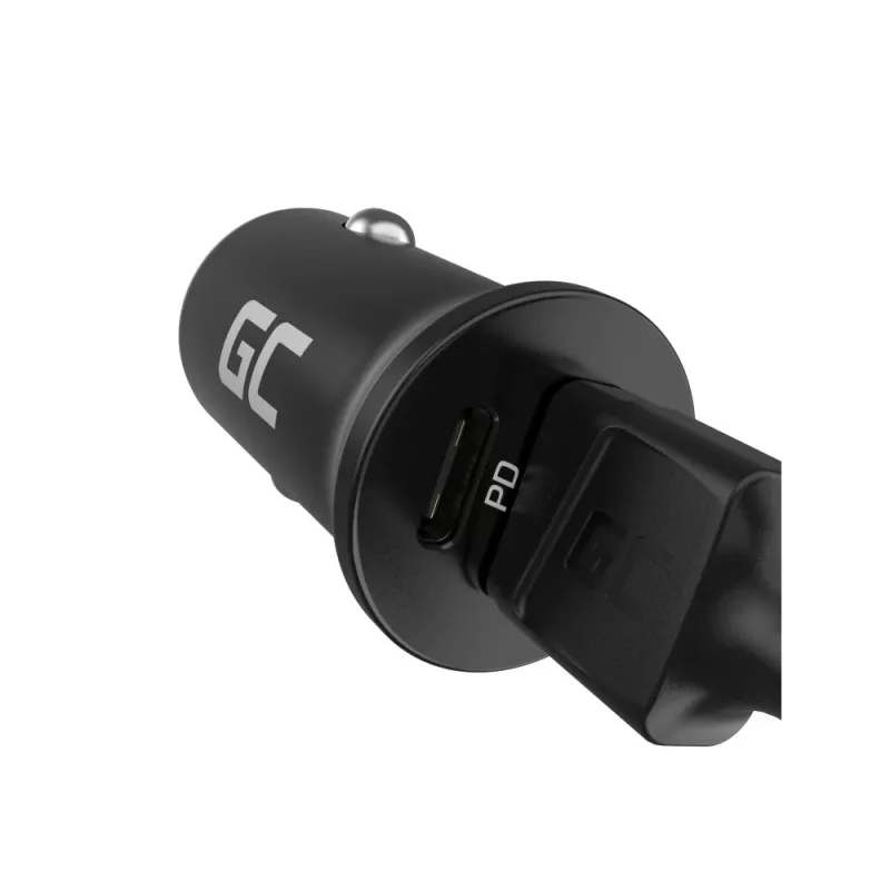 Auto-oplader Green Cell CADM-GC-38AC 38W, 1x USB-C (PD 3.0) + 1x USB-A, aluminium behuizing, zwart