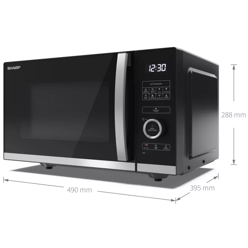 Sharp YC-QS254AE-B magnetron zwart, roestvrij staal solo-magnetron werkblad 25 l 900 W