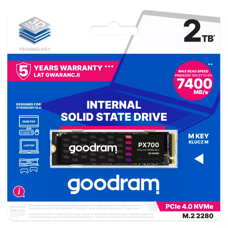 Goodram PX700 SSD SSDPR-PX700-02T-80 interne solid-state-drive 2 TB M.2 PCI Express 4.0 NVMe 3D-NAND