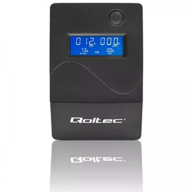 Qoltec Monolith 53979 UPS, line-interactive, 850 VA / 480 W, 2 Schuko-stopcontacten, LCD, USB, RJ45