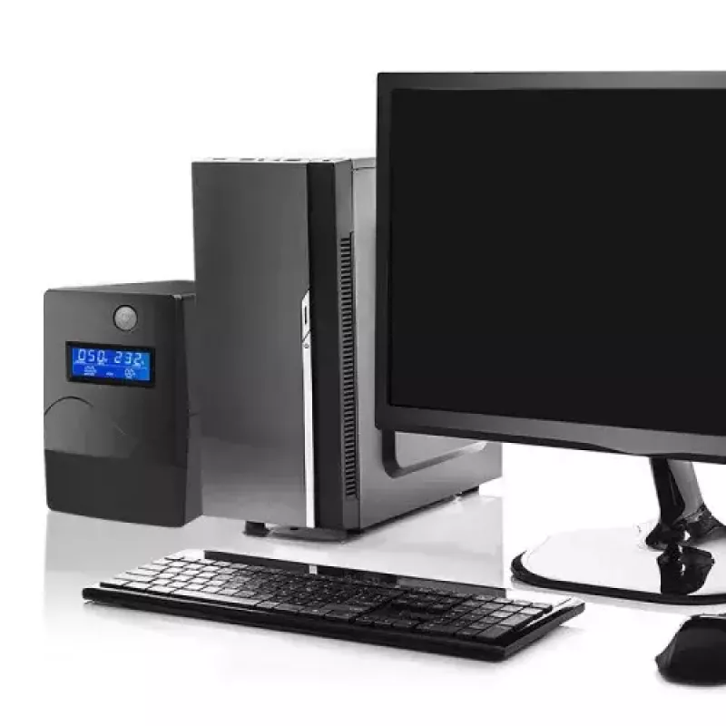 Qoltec Monolith 53979 UPS, line-interactive, 850 VA / 480 W, 2 Schuko-stopcontacten, LCD, USB, RJ45