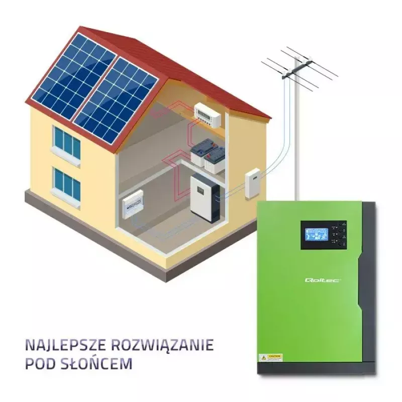 Qoltec 53886 off-grid hybride zonne-omvormer, 3,5 kW, 100 A MPPT, 24 V, zuivere sinus