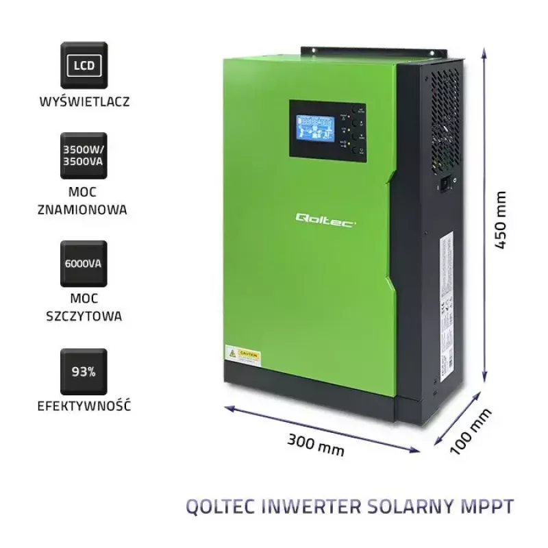 Qoltec 53886 off-grid hybride zonne-omvormer, 3,5 kW, 100 A MPPT, 24 V, zuivere sinus