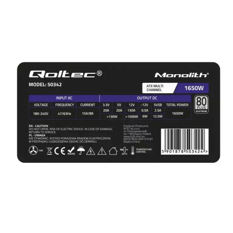 Voeding Qoltec 50342 1650W