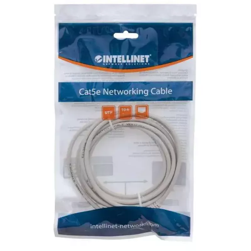 Intellinet 319768 Cat5e U/UTP patchkabel, 3 m, RJ45-RJ45, CCA, PVC, vergulde contacten, snagless, grijs