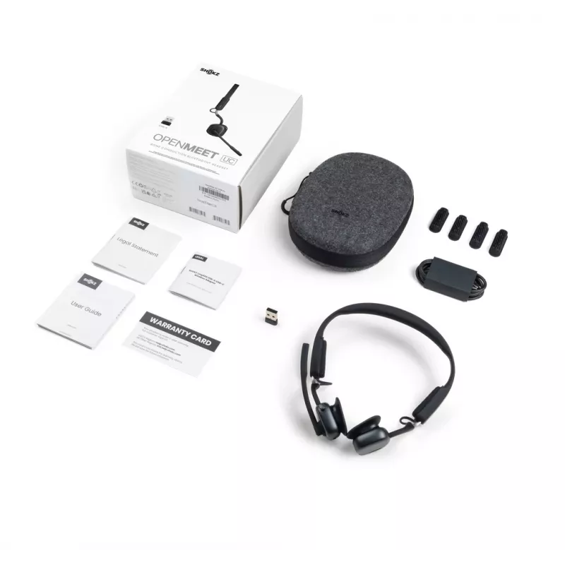 SHOKZ OpenMeet UC draadloze Bluetooth-beengeleidingsheadset voor videoconferenties met USB-A-adapter