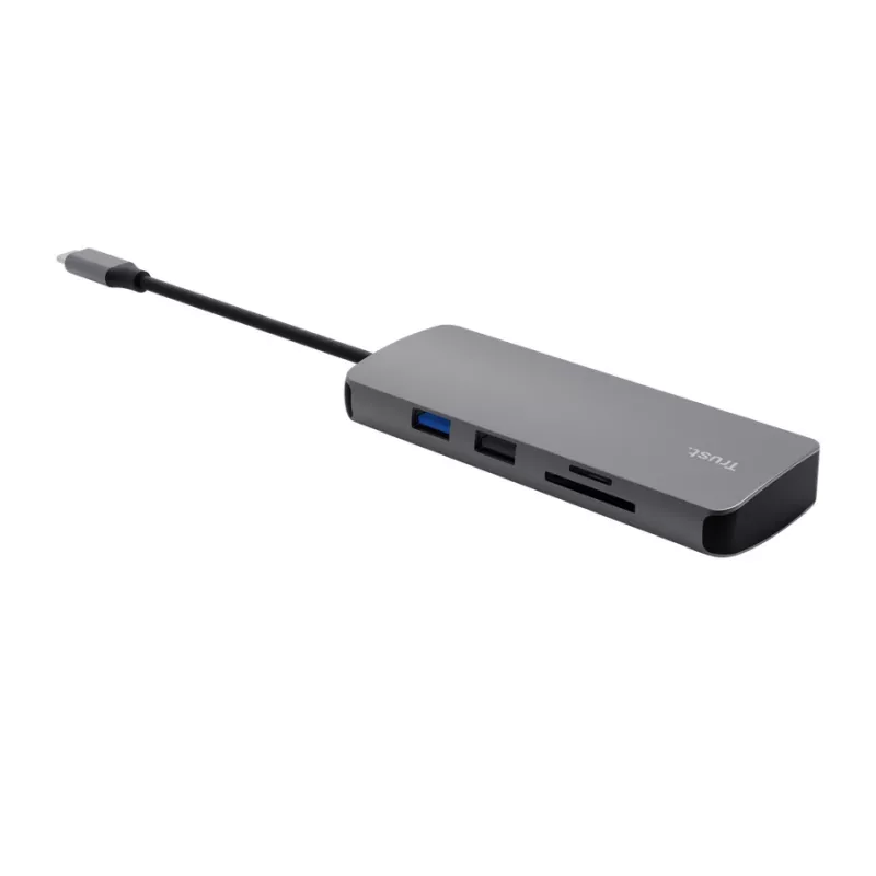 USB Type-C hub TRUST 25672 — HDMI, RJ-45, USB 3.2 Gen 1 Type-A/Type-C, SD/MicroSD, grijs
