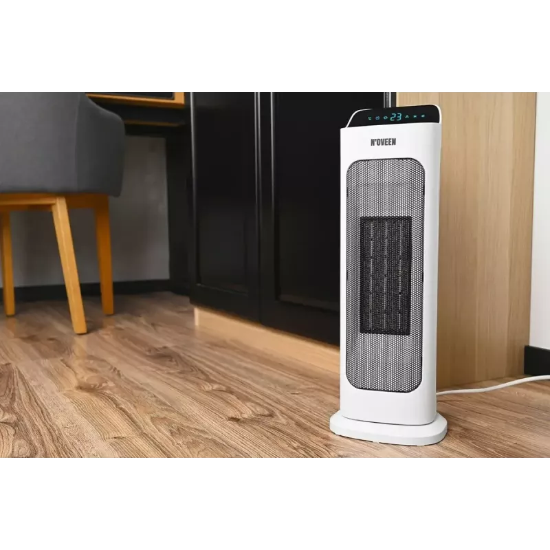 Elektrische keramische kachel NOVEEN PTC2000 — 2000 W, instelbare thermostaat, LED-display, timer, afstandsbediening, wit