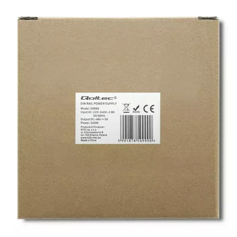 DIN-rail voeding QOLTEC 50999, 240W, 48V DC, 5A uitgang