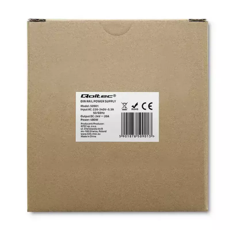 Industriële DIN-rail voeding QOLTEC 50901 — 480W, 24V DC, 20A