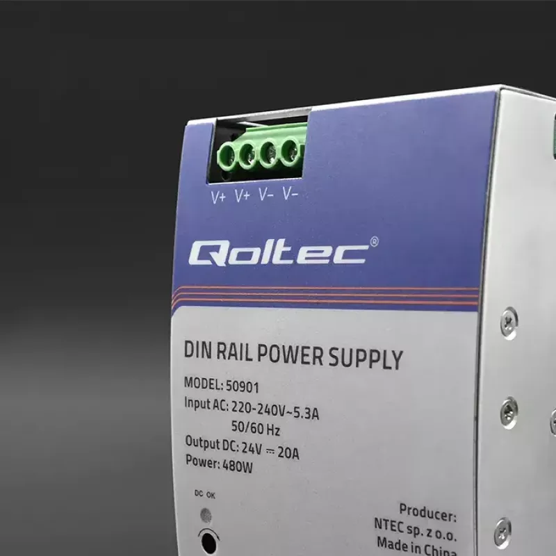 Industriële DIN-rail voeding QOLTEC 50901 — 480W, 24V DC, 20A