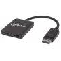 Manhattan DisplayPort 1.2-splitter met 2 DisplayPort 1.2-poorten en MST, 4K@30Hz, gevoed via USB-A, videowandfunctie, zwart, MST = Multi-Stream Transport, 3 jaar garantie