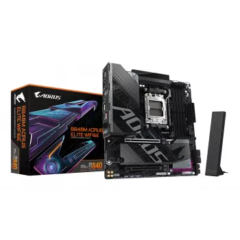 GIGABYTE B840M AORUS ELITE WIFI6E Moederbord - AMD Ryzen 9000 CPU's, 10+2+2 fasen VRM, tot 8200MHz DDR5(O.C), 2xPCIe 4.0 M.2, Wi-Fi 6E, 2.5GbE LAN, USB 3.2 Gen 2