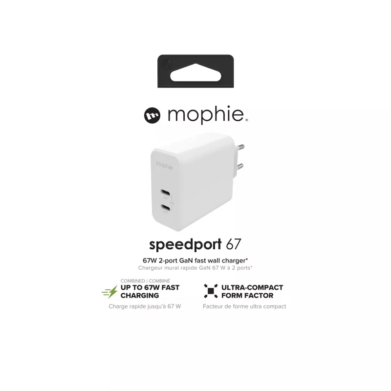 mophie accessoires-wandadapter-USB-C-PD-DUAL-67W-GAN-wit-EU (2xUSBC)