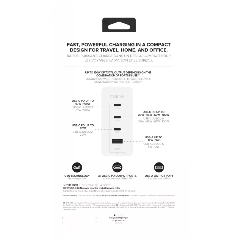 mophie accessoires-wandadapter-USB-C-PD-HUB-120W-GAN-wit-EU(3xUSBC + 1xUSBA)