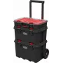 Stapelbare opbergboxen Keter 250927 — set van 3 stapelbare technopolymeer-organizers met wielen en slot, 525×694×411 mm, zwart