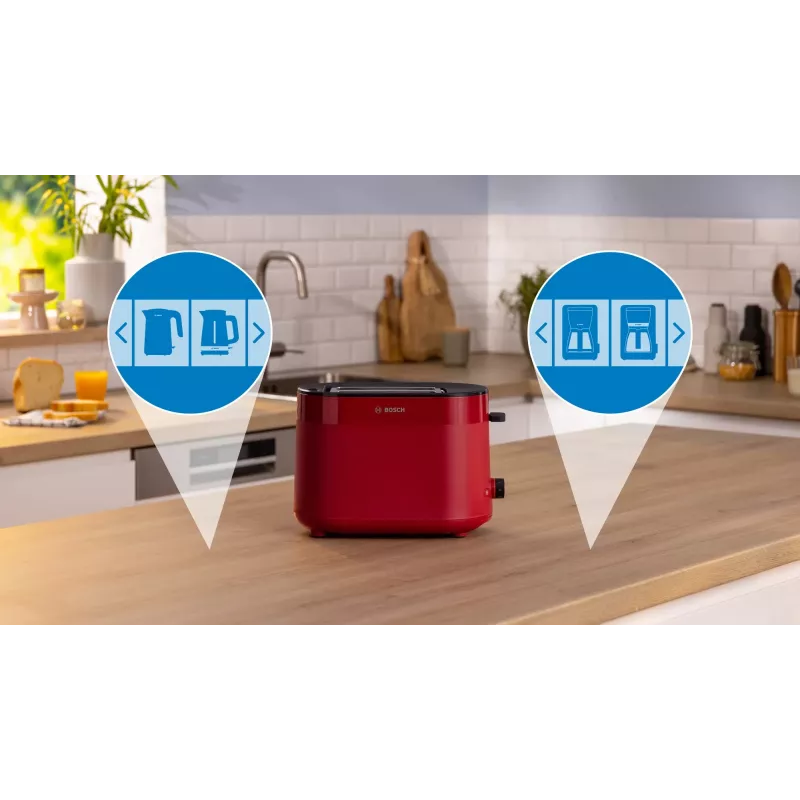 Broodrooster Bosch TAT2M124 — 2 sneetjes 950 W, rood, broodcentrering, ontdooien, lift