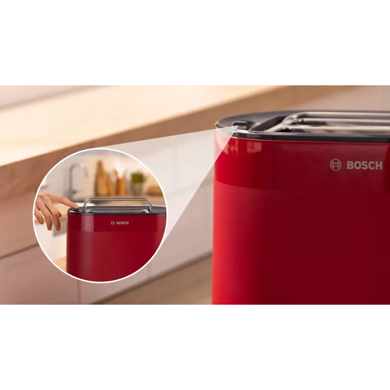 Broodrooster Bosch TAT2M124 — 2 sneetjes 950 W, rood, broodcentrering, ontdooien, lift