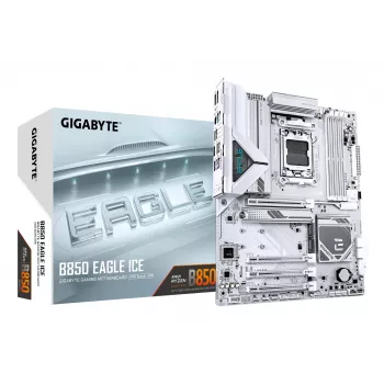 GIGABYTE B850 EAGLE ICE moederbord - AMD Ryzen 9000 Series CPU's, 8+2+2 fasen digitale VRM, tot 8200MHz DDR5 (O.C), 1xPCIe 5.0 + 2xPCIe 4.0 M.2, 2.5 GbE LAN, USB 3.2 Gen 2