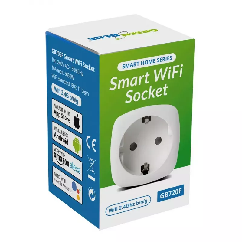 Wi‑Fi‑stopcontact GreenBlue GB720F, Type-F stekker, max. belasting 2x16A (3680W), wit