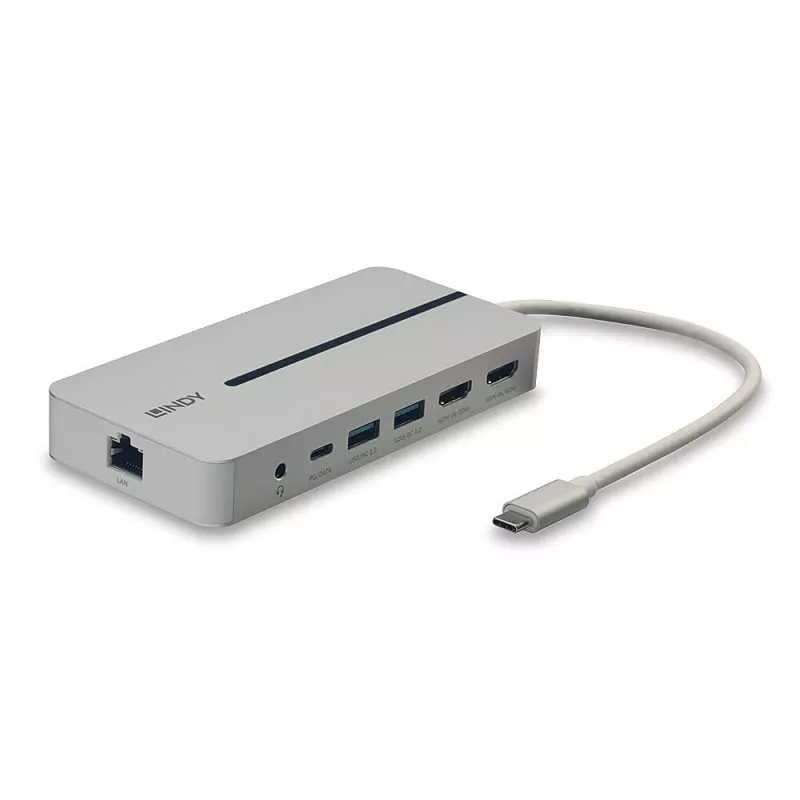 Lindy DST-Mx Duo USB-C mini-dockingstation voor laptop/MacBook met dual-display (4K) en 100 W pass-through-laden
