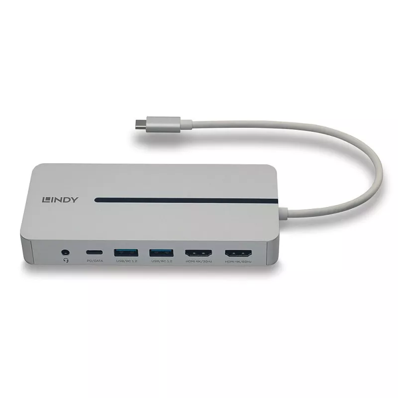 Lindy DST-Mx Duo USB-C mini-dockingstation voor laptop/MacBook met dual-display (4K) en 100 W pass-through-laden