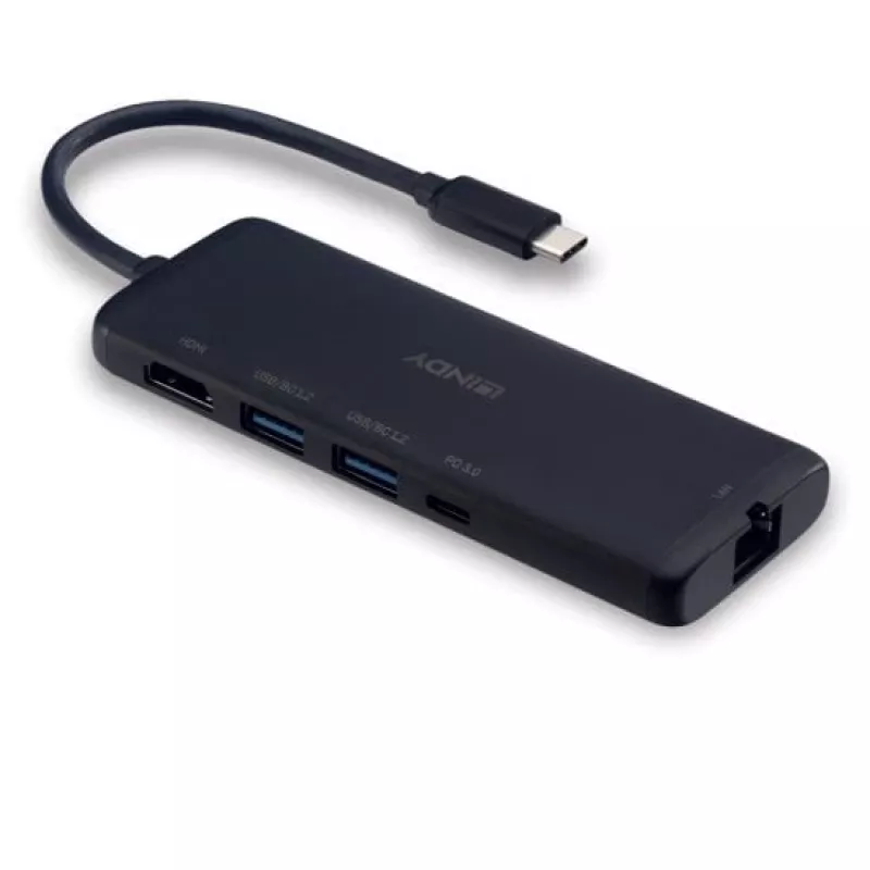 Lindy DST-Mini USB-C laptop mini-dockingstation met 4K-ondersteuning en 100W doorvoerladen