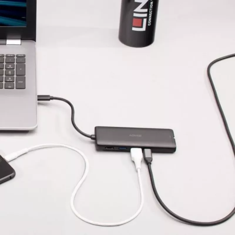 Lindy DST-Mini USB-C laptop mini-dockingstation met 4K-ondersteuning en 100W doorvoerladen