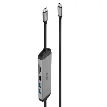 Lindy DST-Micro 140, USB-C laptop micro-dockingstation met 4K-ondersteuning en 1,4 m 60W-laadkabel