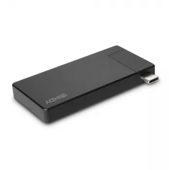 Lindy DST-Micro, USB-C laptop micro-dockingstation met 4K-ondersteuning en 100W doorvoerladen