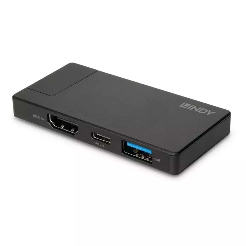Lindy DST-Micro, USB-C laptop micro-dockingstation met 4K-ondersteuning en 100W doorvoerladen