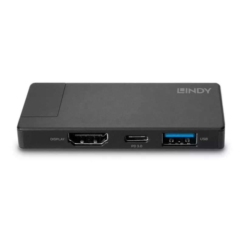 Lindy DST-Micro, USB-C laptop micro-dockingstation met 4K-ondersteuning en 100W doorvoerladen