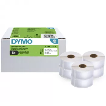 DYMO Authentic LabelWriter multifunctionele labels 32 mm x 57 mm 6 rollen met 1.000 makkelijk loslaatbare labels (6.000 stuks) zelfklevend voor LabelWriter-labelprinters