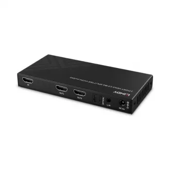 Lindy 2-poorts HDMI 8K60-splitter met audio, HDMI, 2x HDMI, 3,5 mm, 7680 x 4320 pixels, zwart, metaal