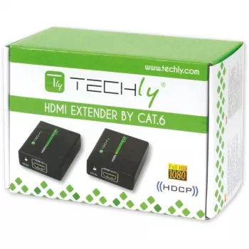 AV-zender en -ontvanger TECHLY IDATA EXT-E70 — HDMI-verlenging via Cat6/6a/7-kabel, Full HD 1920x1080, 60 m, 10,2 Gbit/s, HDCP, zwart