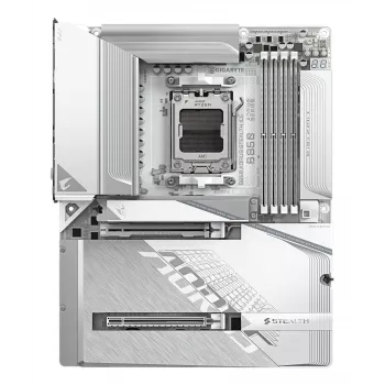 GIGABYTE B850 AORUS STEALTH ICE ATX-moederbord voor AMD socket AM5 — B850, 14+2+2 VRM, DDR5 tot 8200 MHz (OC), 2×PCIe5, 2×PCIe4 M.2, Wi‑Fi 7, 5GbE