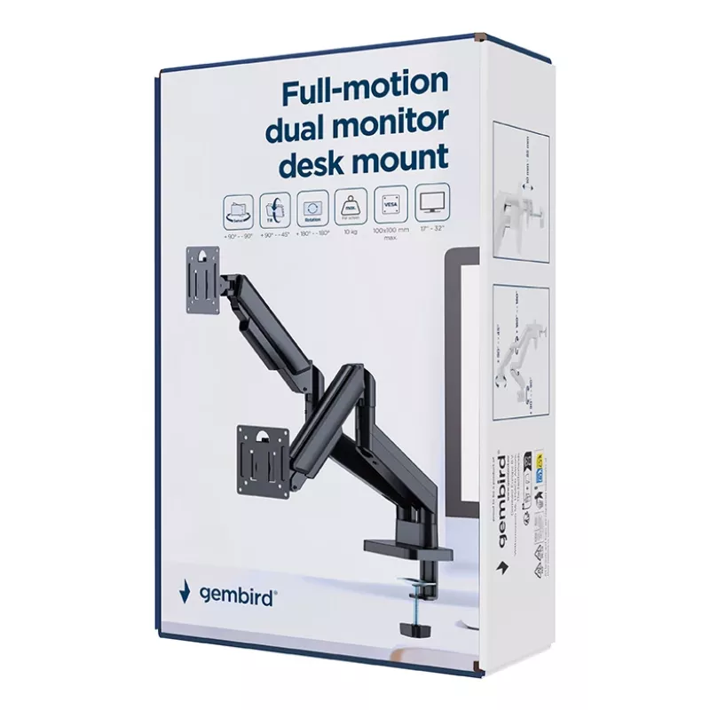 GEMBIRD op bureau gemonteerde verstelbare dubbele monitorarm 17-32 inch, zwart
