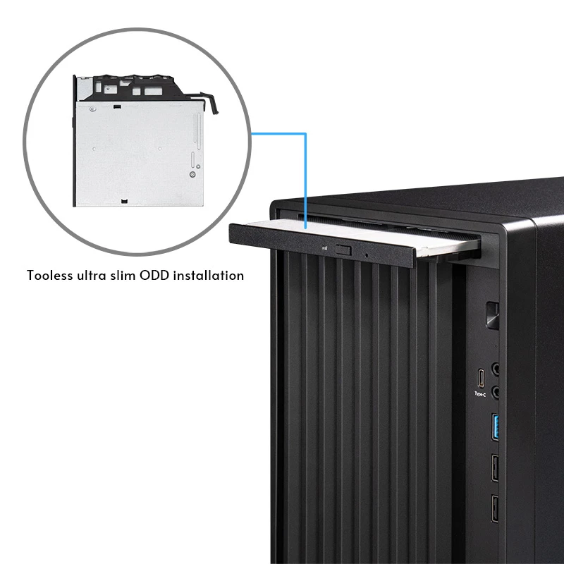 Chieftec BS-20B-OP Mini Tower pc-behuizing, microATX/Mini-ITX, zonder voeding, 2x 3,5″, 2x 2,5″, 1x 5,25″ bay, max. videokaart 270 mm, USB-C, 90 mm ventilator, zwart
