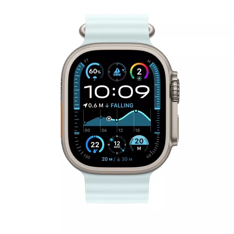 APPLE 49mm Ice Blue Ocean Band Extension - Naturel titanium afwerking
