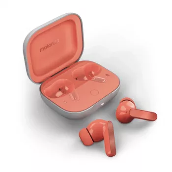 Draadloze in-ear-koptelefoon Motorola Moto Buds — Coral, Bluetooth 5.3, ANC, Dolby Atmos, 9 uur weergave (42 uur met case)