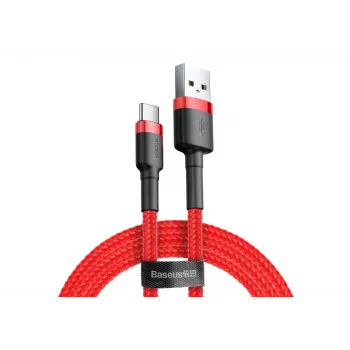 BASEUS gevlochten Cafule snellaadkabel – USB Type-A naar Type-C 2 A – 2 m – rood (nylon)