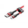 BASEUS gevlochten Cafule snellaadkabel – USB Type-A naar Type-C 2 A – 2 m – rood (nylon)